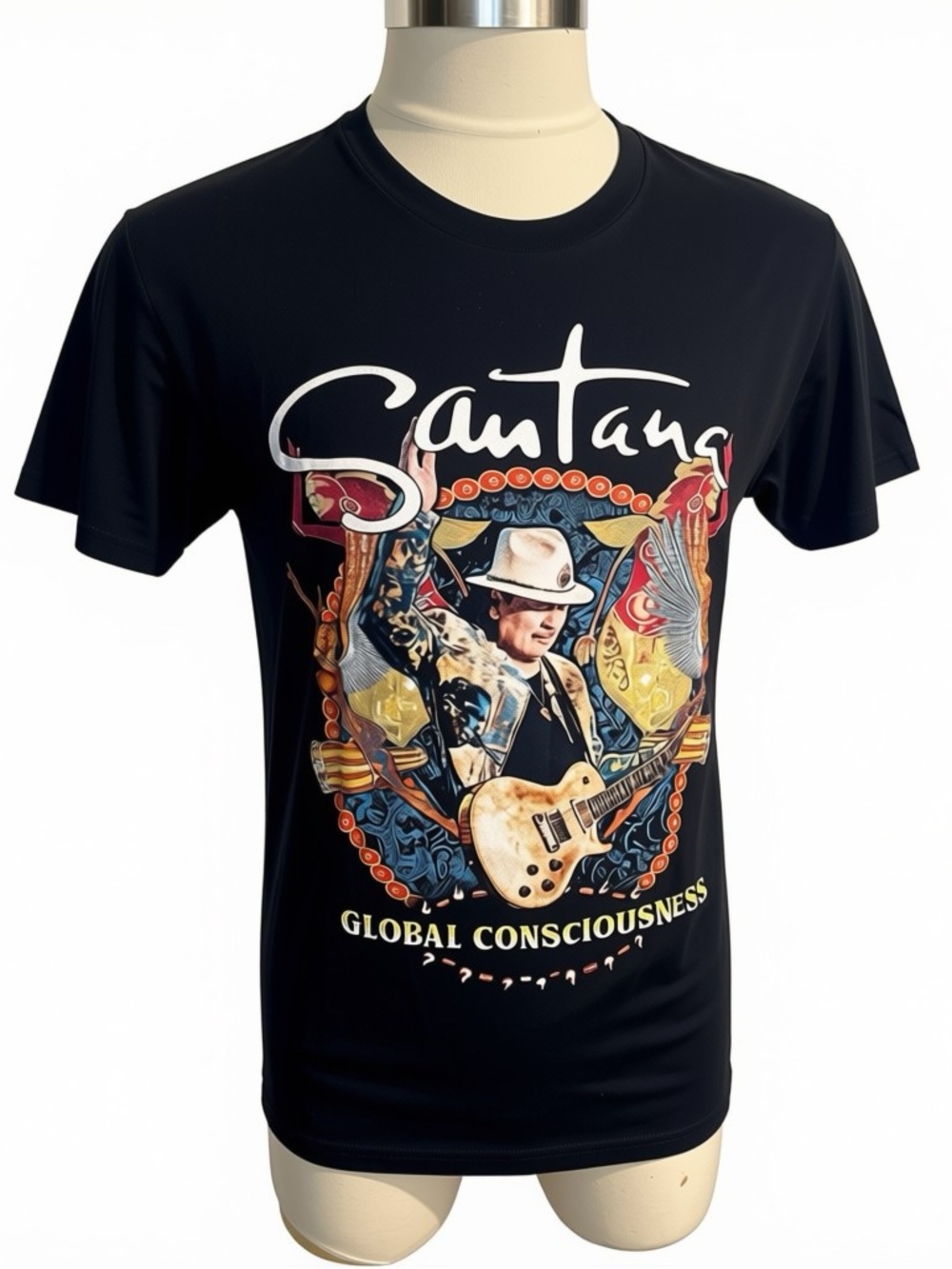 Santana Global Consciousness Tour 2019 Black Double Sided Graphic T T-Shirt Sz M